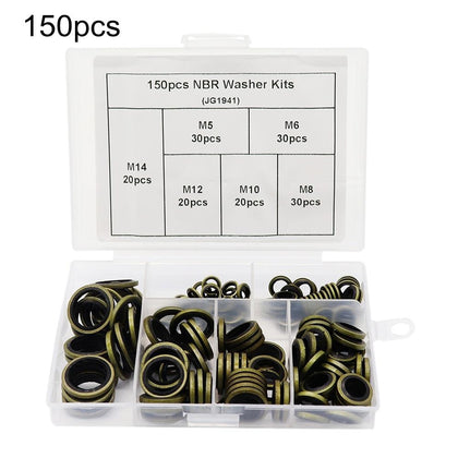 150pcs High Press Hydralic Rubber Oil Pipe Seal Gasket NBR Metal Seal Ring Assortment Kits