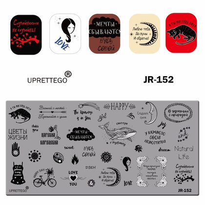 2019 Stainless Steel Stamping Plate Template Russian Phrase Cat Floral Corner Xmas Fruit Pixel Pattern Nail Tool JR151-160