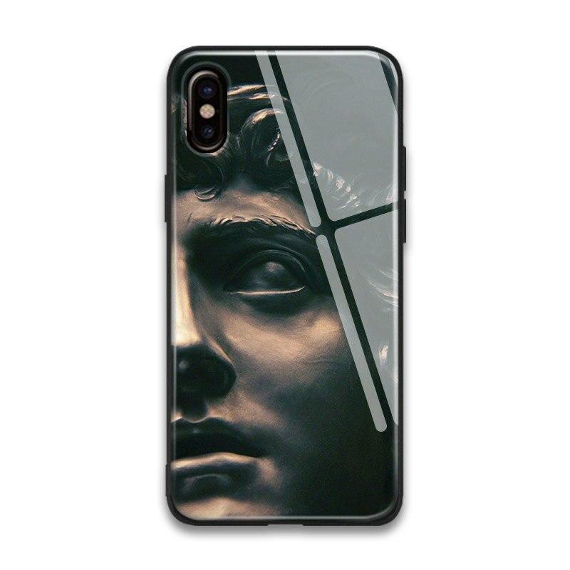 Aesthetics Plaster Statue Art Tempered Glass Soft Silicone Phone Case Shell Cover For Apple Iphone 6 6S 7 8 Plus X Xr Xs Max