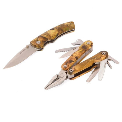 WORKPRO 2PC Multi Tools Wire Stripper Crimping pliers Tactical knife for Camping Hunting Camouflage Survival Tool Kits