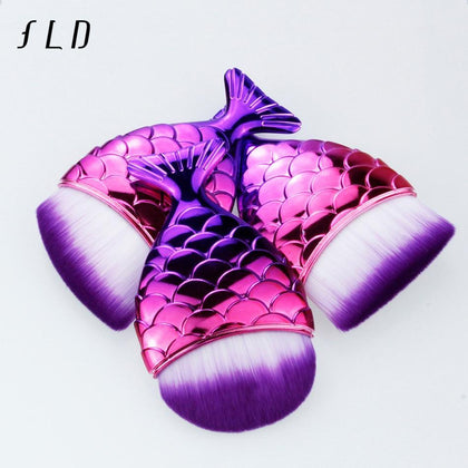 FLD 1Pcs Professional Mermaid Shape Makeup Brush Foundation Cosmetic Fish Brush Makeup Tools Kit Powder Face Blush Brush