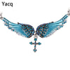 Yacq Angel Wing Cross Choker Necklace Guardian Women Biker Crystal Jewelry Gifts Her Girl Silver Color Nc01 (18+2)"