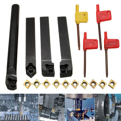 10pcs CCMT09T304 Carbide Insert+4pcs Lathe Turning Tool Holder Set+4pcs Wrench for Lathe Turning Tool Machine Tool Sets