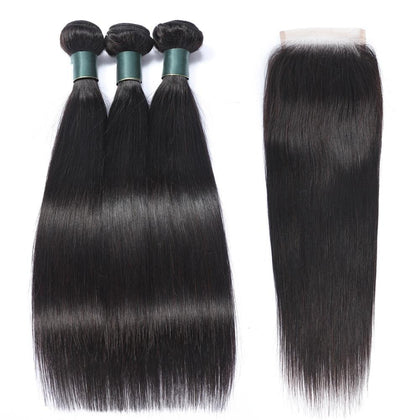 Superfect Straight Hair Bundles With Closure Brazilian Human Hair Weave Bundles With Closure Non Remy Lace Closure With Bundles
