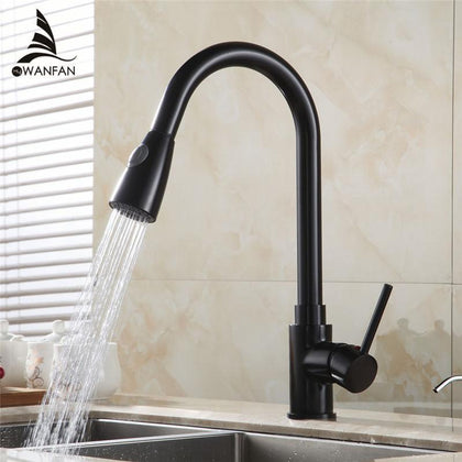 Kitchen Faucets Brass Black Pull Out Kitchen Mixer Tap 2 Way Function Water Mixer Deck Mounted Single Handle Sink Crane 408906