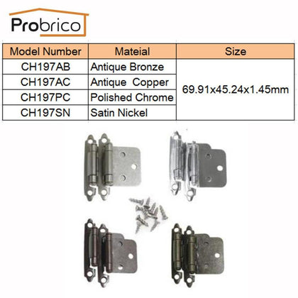 Probrico 5 Pair Self Close Cabinet Door Hinge Kitchen Cupboard Flush Hinge Antique Furniture Hardware