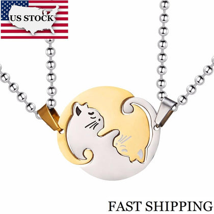 US STOCK Uloveido Fashion Matching Blue Cat Necklace Pendant for Men Women Couple Necklace Pendant Stainless Steel Jewelry SN156