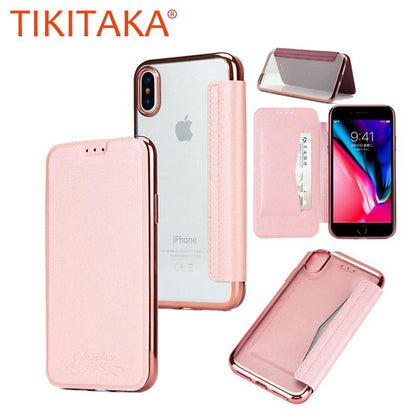 Leather Flip Plating Phone Cases for iPhone 6 6S Plus 7 7Plus 8 8 Plus 5s SE TPU Silicone Wallet Case For iPhone X XS Max Funda