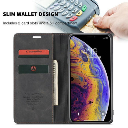 CaseMe Original Leather Wallet Case For iPhone 8 7 6 Plus Magnetic Credit Card Money Slot Retro Wallet Case For iPhone xs max xr