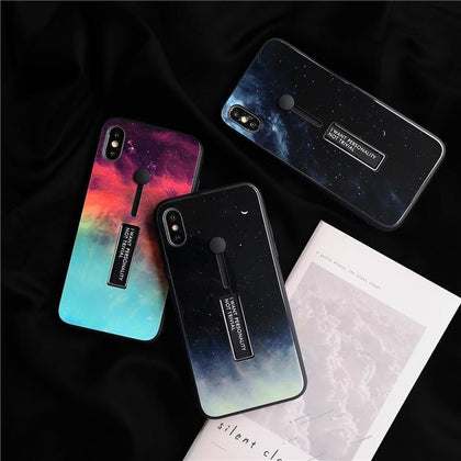 Fashion Ring Phone Case For iPhone XS Max XR X 8 7 6 6s plus Slim Back cover Starry sky 9H Tempered Glass Kickstand coque Capa