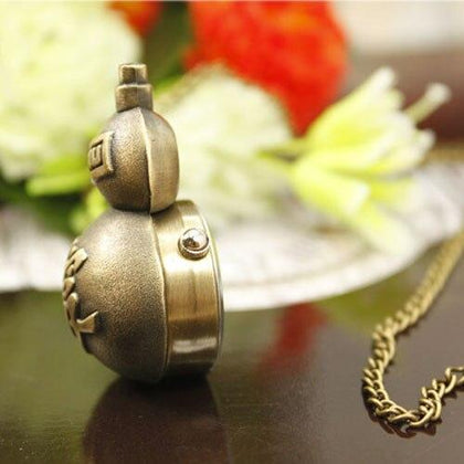Anime Naruto Vintage Gaara Weapon Pocket Watch Necklace Pendant Cosplay Toy Gift