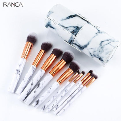 Professional 10pcs Marble Makeup Brushes Set Soft Foundation Powder Eyeshadow Brush Beauty Marble Make Up Tools with Cylinder