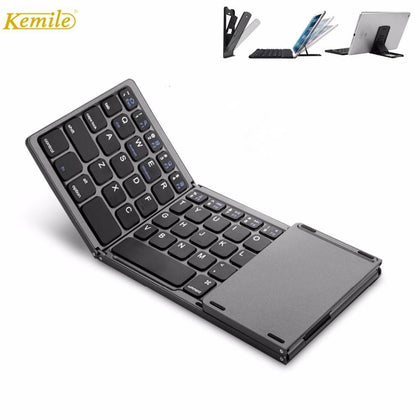 Kemile Portable Twice Folding Bluetooth Keyboard BT Wireless Foldable Touchpad Keypad for IOS/Android/Windows ipad Tablet