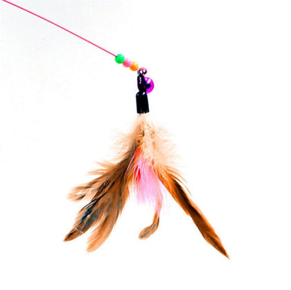Funny Feather Kitten Cat Toy Steel Wire Feather Teaser Bell Bead Play Pet Wand Teasing Cat Sticks Interactive