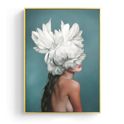 Modern Posters and Prints Flowers Feather Women Print Oil Painting Canvas Wall Art Pictures for Living Room Home Decoration