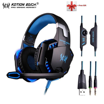 KOTION EACH G2000 G9000 Gaming Headphones Gamer Earphone Stereo Deep Bass Wired Headset with Mic LED Light for PC PS4 X-BOX