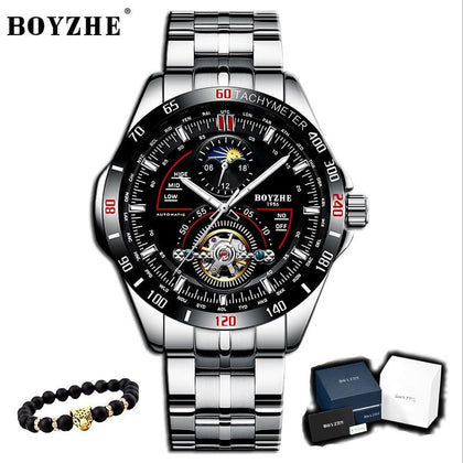 BOYZHE Luxury Men Watch relogio masculino Mechanical Watch men Casual Fashion Waterproof Watch Sports Stainless Steel watch man