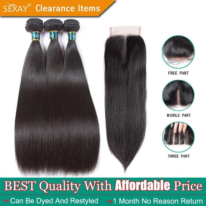 Sexay Brazilian Straight Hair Bundles With Closure Sliky Straight Human Hair 3 Bundles With Closure Brazilian Hair Weave Bundles