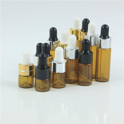 10pcs/lot 1ml 2ml 3ml 5ml Portable Amber Aromatherapy Esstenial Oil Bottle with Glass Eye Dropper Mini Empty Dropper Bottle