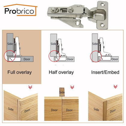 Probrico Face Frame Kitchen Cabinet Hinges Iron CHHS09GA Furniture Full Overlay Concealed Cupboard Door Hinge