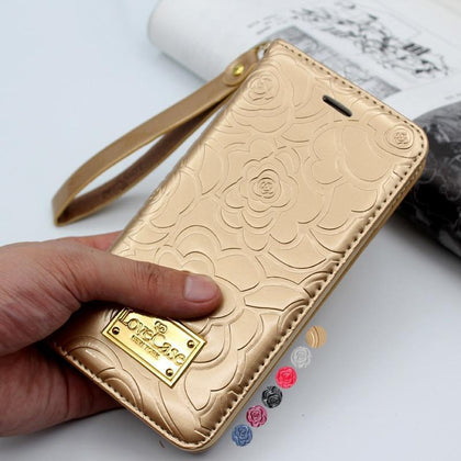 Latest camellia wallet flip Patent leather case for iPhone X 6S 8 7 Plus Xs Max Genuine Leather phone Cover Cases Bag Pouch