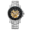 Mg. Orkina Men Wristwatch Golden Skeleton Clock Mechanical Male Wrist Watch Black Relogio Masculino Automatic Zegarek Meski