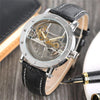 Luxury Hollow Automatic Watch Mechanical Men Black Leather Wrist Watches Transparent Skeleton Business Casual Self Wind Clock