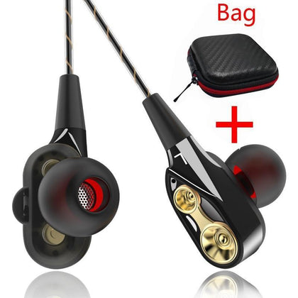 PTM Double Unit Drive Earphone with Volume Control Subwoofer Gaming Headsets Sport Earbuds Headphones for Phone fones de ouvido