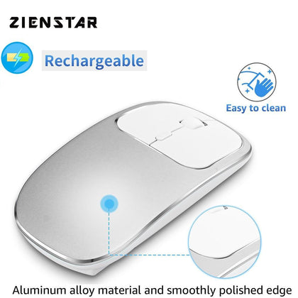 Zienstar Rechargeable Aluminum Alloy Silent Click 2.4G Wireless Mouse with USB Receiver2400DPI ,600Mah Battery for Mac,Computer