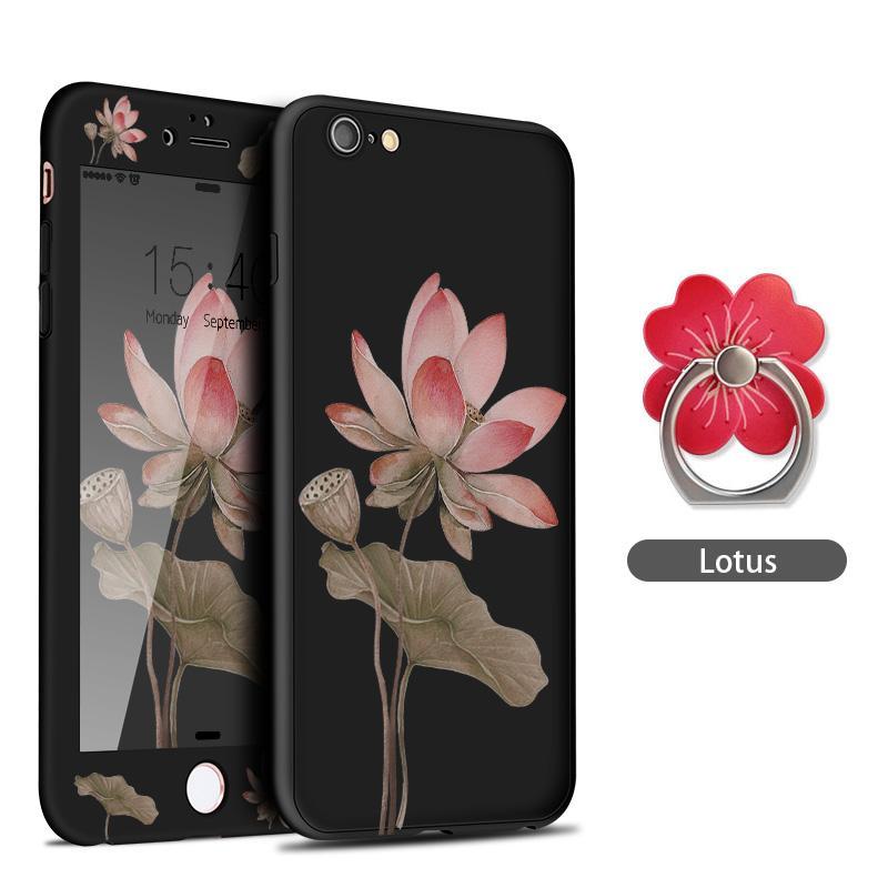 360 Degree Full Cover Case For Iphone 8 Case Flower Cover Bumper For Iphone 6 6S 7 8 Plus X Shockproof Fundas 3D Relief Coques