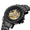 Mg. Orkina Men Wristwatch Golden Skeleton Clock Mechanical Male Wrist Watch Black Relogio Masculino Automatic Zegarek Meski