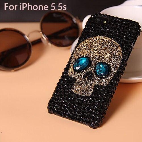 Diamond Bling Rhinestone Skull With Blue Eye Cover Fashion Phone Cases For Iphone 5 5S 6 6S 7 8 Plus Samsung S8 S7 S6 Edge Case