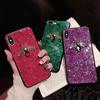 Luxury diamond metal Marble glitter bee silicone phone case for iphone 7 8 plus 6 s X XR XS MAX for Samsung S8 S9 Note 9 S10 E