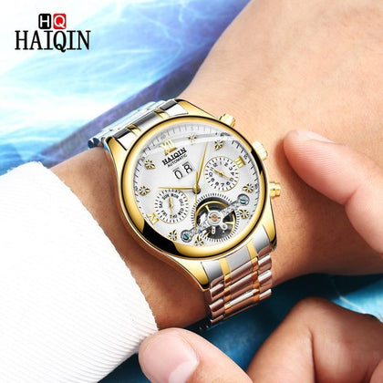 HAIQIN Men's watches Automatic mechanical Men Watches Business Watch men top brand luxury Military Waterproof Tourbillon Clock