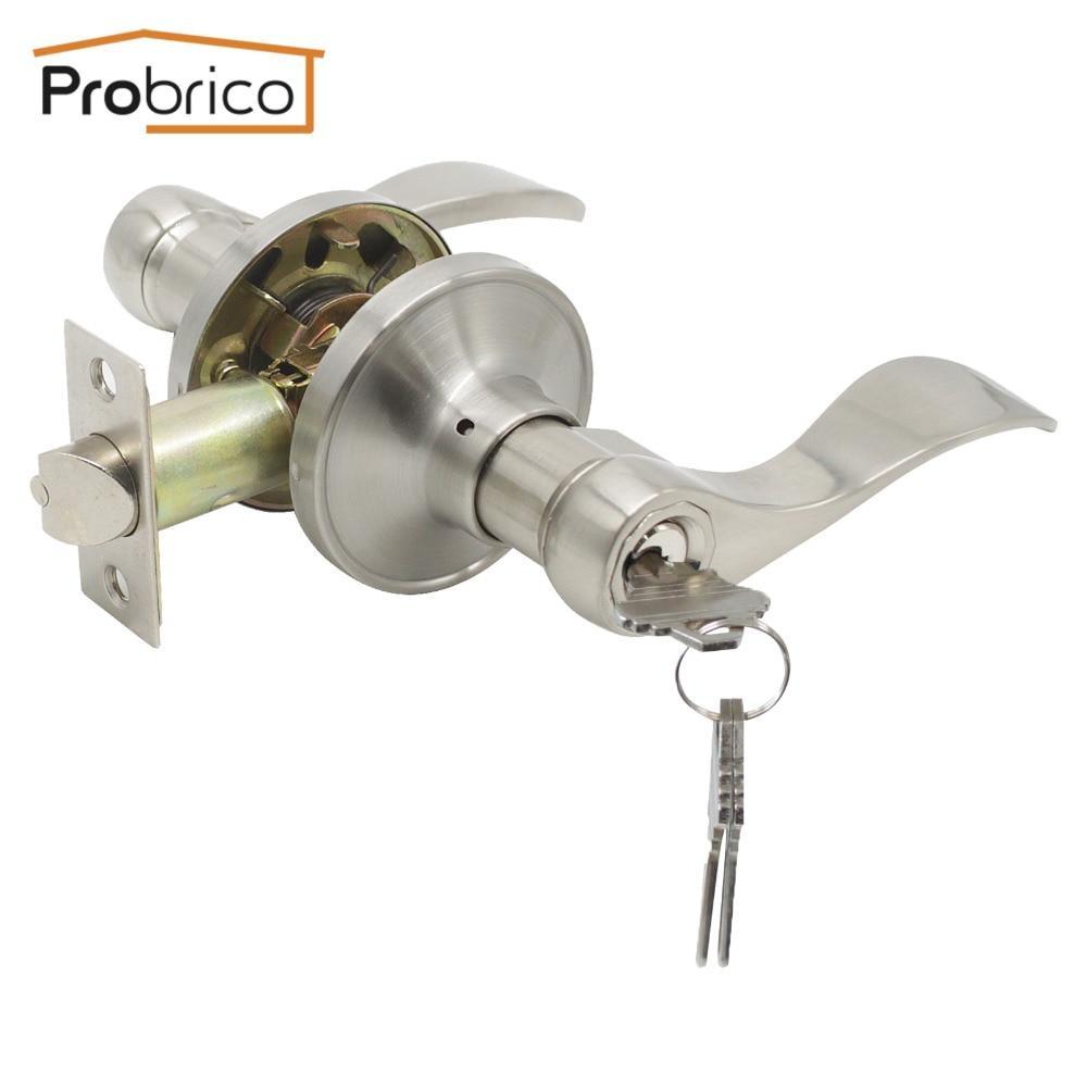 Probrico Stainless Steel Security Door Lock With Key Safe Lock Brushed Nickel Door Handles Entrance Locker Dl12061Snet (1 Pcs)