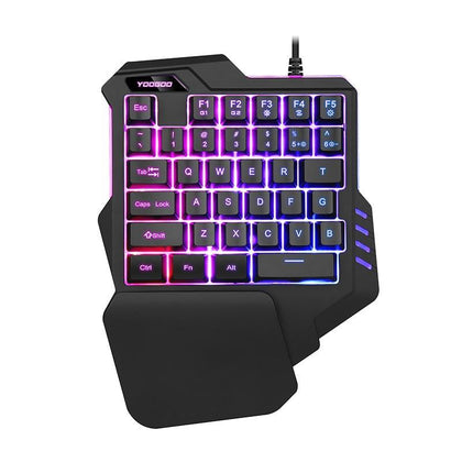 Wired Single Hand Gaming Keyboard USB Professional Desktop LED Backlit Mechanical Feel Keyboard Ergonomic with Wirst For Games  