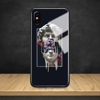 Abstract Aesthetics statue Tempered Glass Soft Silicone Phone Case Shell Cover For Apple iPhone 6 6s 7 8 Plus X XR XS MAX