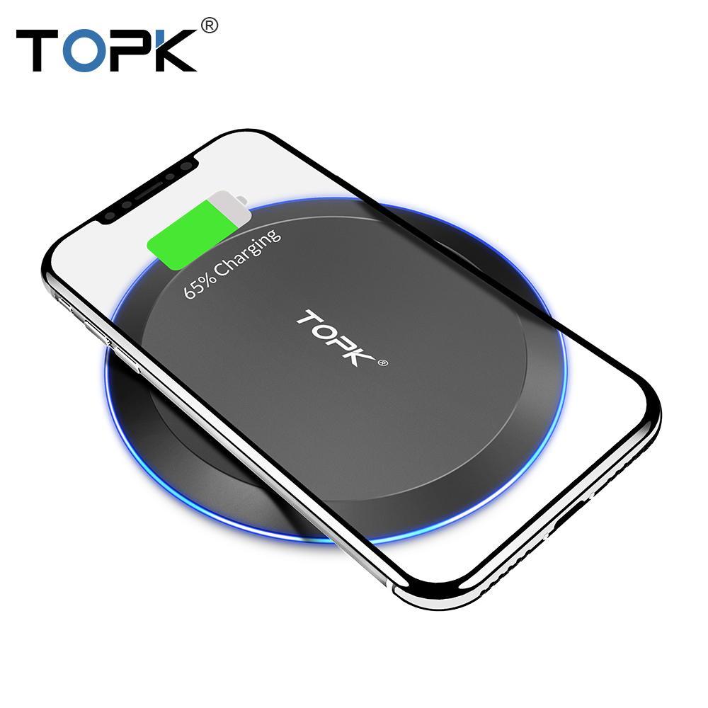 Topk B46W 10W Wireless Charger For Iphone X/Xs Max Xr 8 Plus Fast Charging For Samsung S8 S9 Note 9 8 Phone Charger Pad (Universal Black)