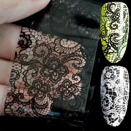 Lace Flower Pattern Nail Foil Decals Black & White Gel DIY 3D Sticker PolisH Nail Art Decoration Tool without Adhesive