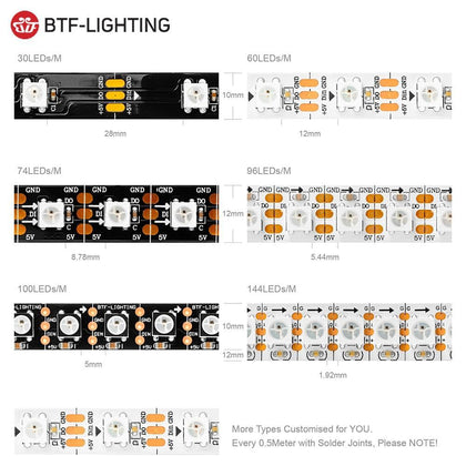 1m/2m/4m/5m WS2812B Led Strip 30/60/74/96/100/144 pixels/leds/m WS2812 Smart RGB Led Light Strip Black/White PCB IP30/65/67 DC5V