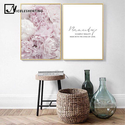 Scandinavian Style Pink Flower Feather Canvas Posters and Prints Wall Art Painting Nordic Decoration Pictures Modern Home Decor 