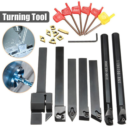 7pcs 10mm Boring Bar Lathe Turning Tool Holder with Gold Inserts with 7pcs T8 Wrenches