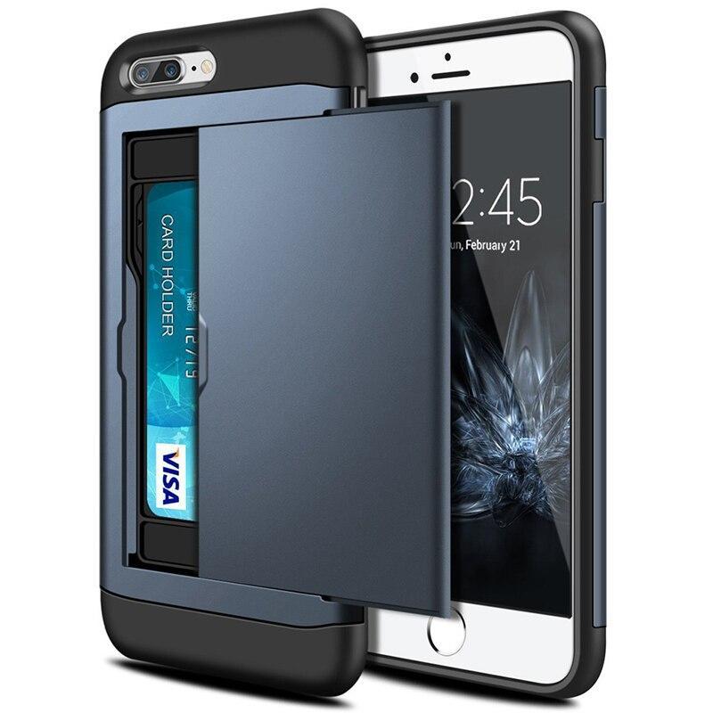 Upaitou Hybrid Armor Case For Iphone 8 7 6 6S Plus Wallet Case Card Holder Shockproof Rubber Bumper Cover For Iphone 5S Se Case