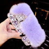 Fashion Rabbit Fur Hair Plush Phone Cases For Iphone 8 7 6 6S Plus Cover  Diy Bling Rhinestone Diamond Fox Hard Back Cover