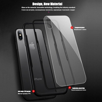 Tempered Glass Phone Case For iPhone 7 8 XR XS Cases Transparent Glass Back Cover For iPhone X XS Max XR 6 6s Plus Funda Coque