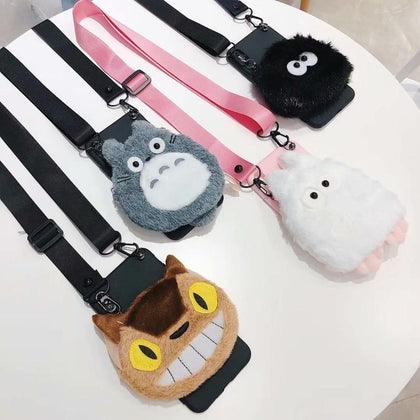 ORYKSZ For iphone X Case Luxury Cartoon Totoro Silicone Hang Rope Soft Cases For iphone X XS XR XS MAX 6 6s 8 7 8Plus Back Cover