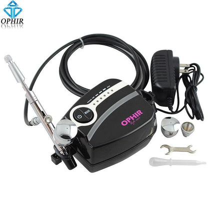 OPHIR Portable Dual-Action Airbrush Set with Mini Air Compressor 0.5mm Airbrush Kit for Cake Decoration Hobby Paint_AC094B+AC006