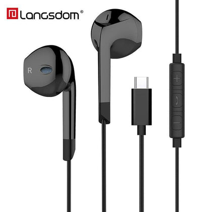 Langsdom Type C Earphone for Auriculares Xiaomi in ear Headphones with Mic kulakl k Hifi Bass Headset for Samsung USB C Phone