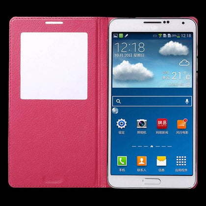 Flip Cover Leather Phone Case For Samsung Galaxy Note 3 Galaxi Not Note3 SM N900 N9000 N9005 S SM-N900 SM-N9005 Smart View Chip