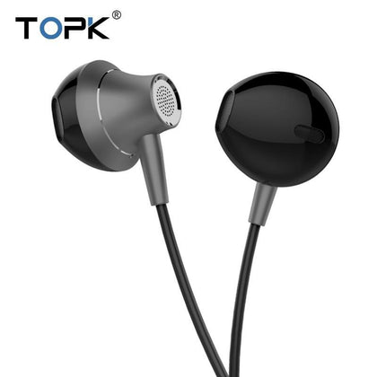 TOPK 3.5mm Heavy Bass Wired Earphone In-Ear Earphones With Mic Universal Comforted Earbud Volume Control Stereo Sport Headset